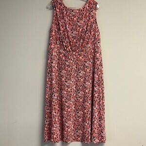 London Times Coral Floral Midi Dress with Black & White Accents